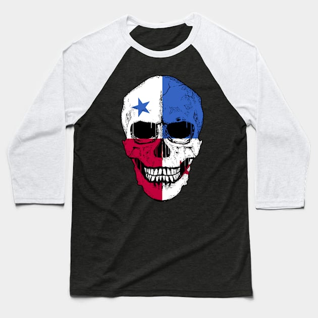 Panama Flag Skull Panamanian Flag Human Skull Baseball T-Shirt by BramCrye